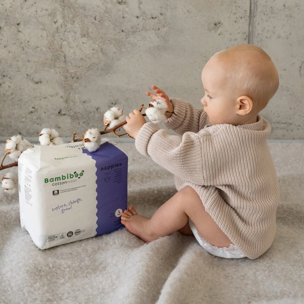 Bambiboo COTTONWEAR jednorazowe pieluszki z bawełną organiczną rozmiar 3, 26 szt.
