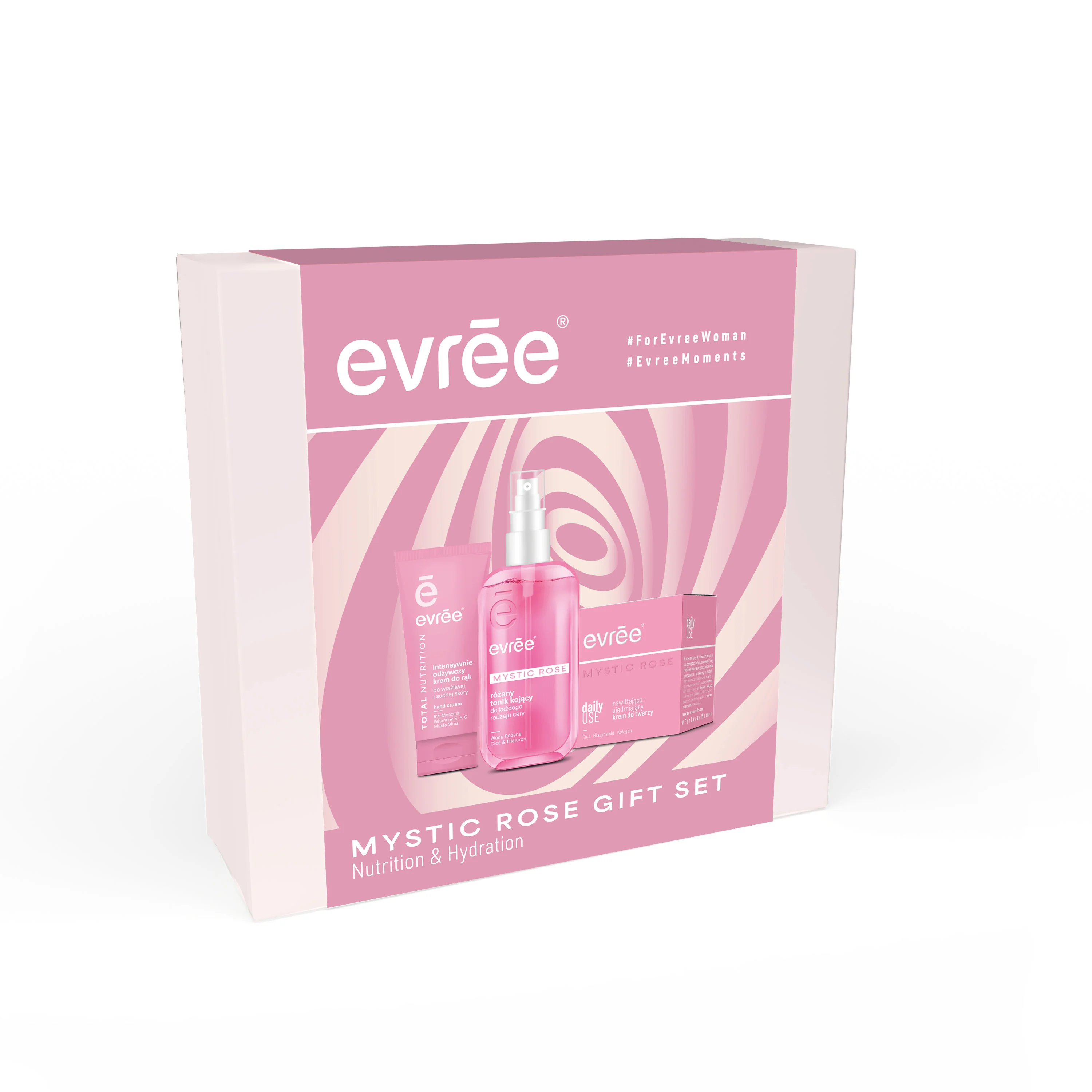 Evrēe Zestaw Mystic Rose tonik, 200 ml + krem do twarzy, 50 ml + krem do rąk, 75 ml