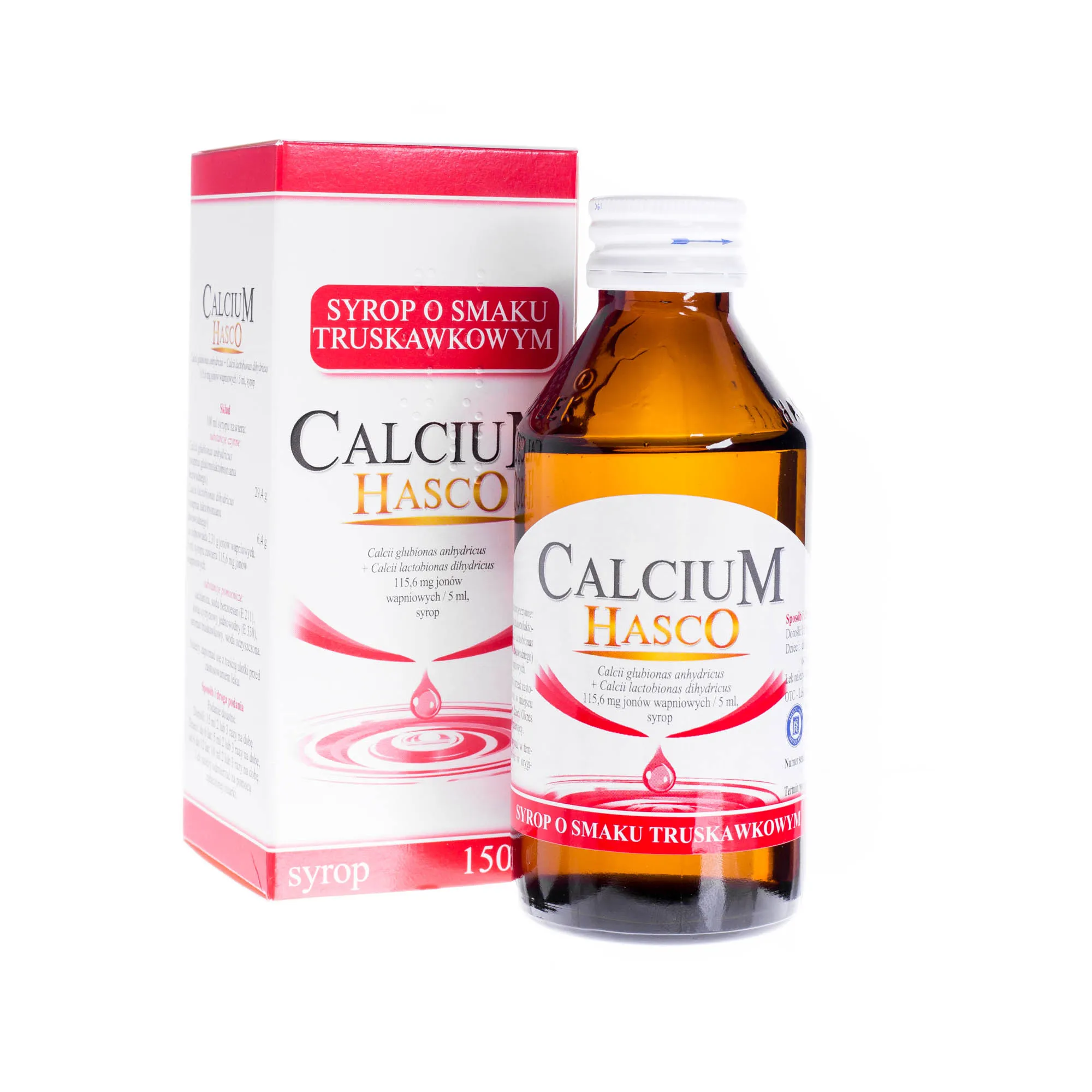 Calcium Hasco, 115,6 mg/5ml, syrop o smaku truskawkowym, 150 ml 