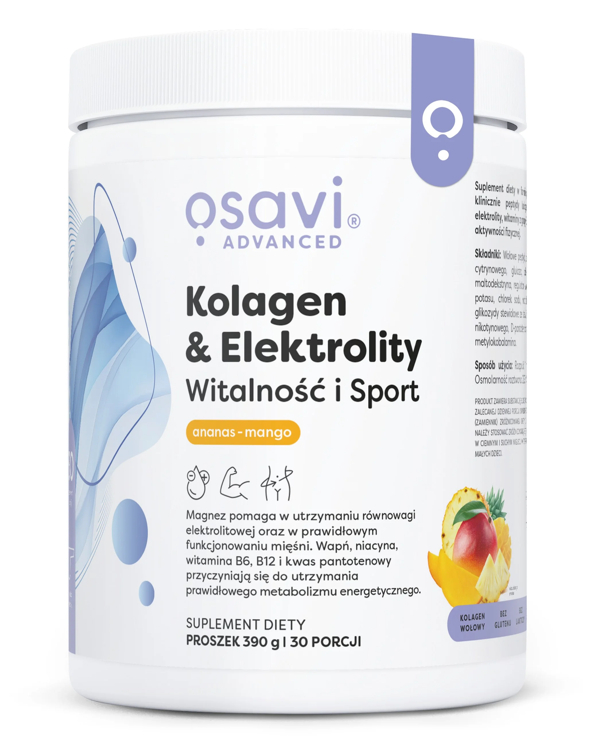 Osavi Kolagen & Elektrolity Witalność i Sport ananas & mango, proszek, 390 g