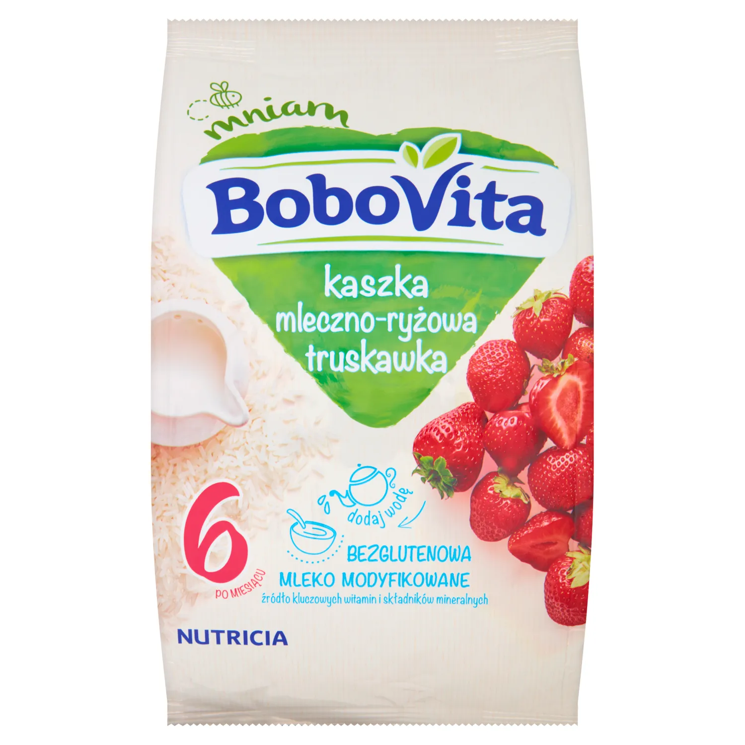 BoboVita, kaszka mleczno-ryżowa truskawka po 6 miesiącu, 230 g