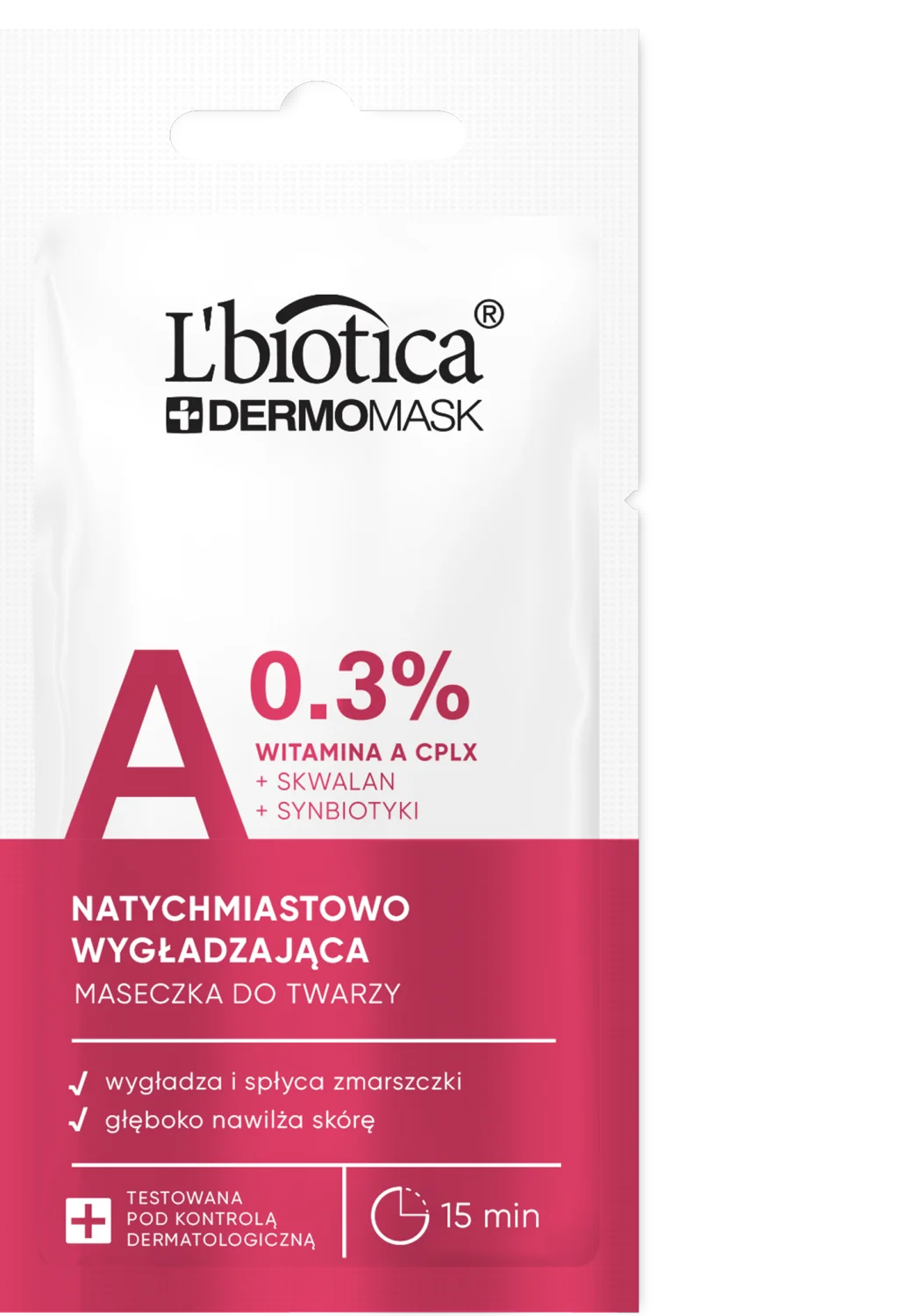 L'biotica Dermomask ekspresowo wygładzająca maska z witaminą A 8ml, 150 ml