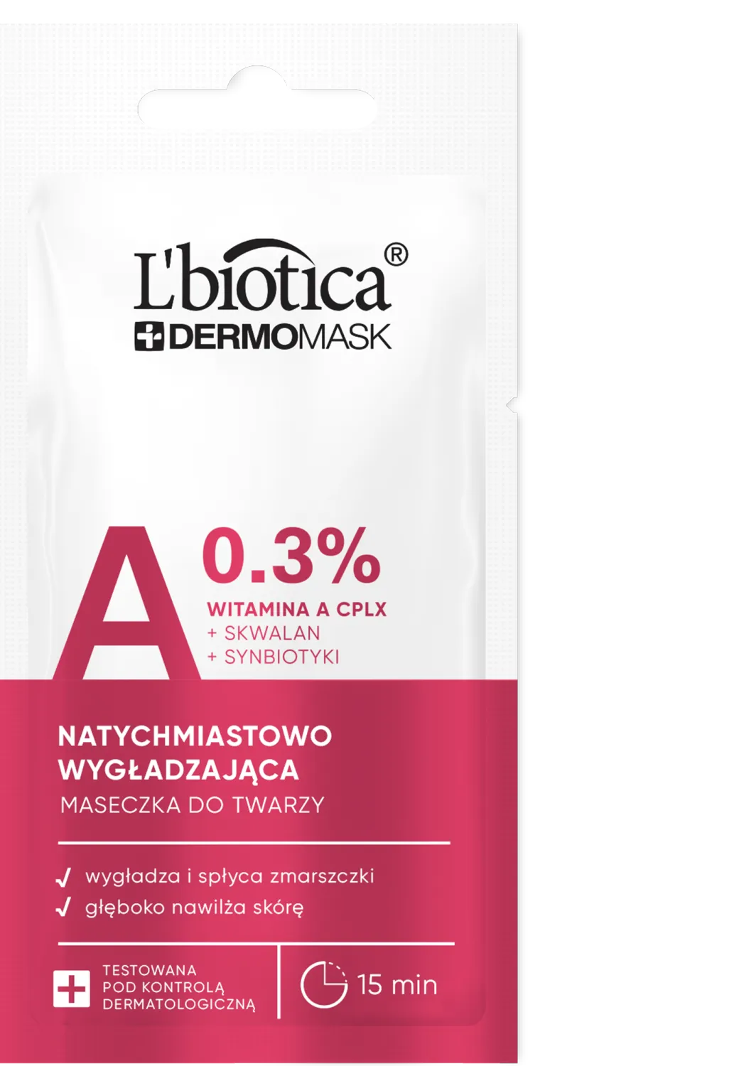 L'biotica Dermomask ekspresowo wygładzająca maska z witaminą A 8ml,  150 ml 