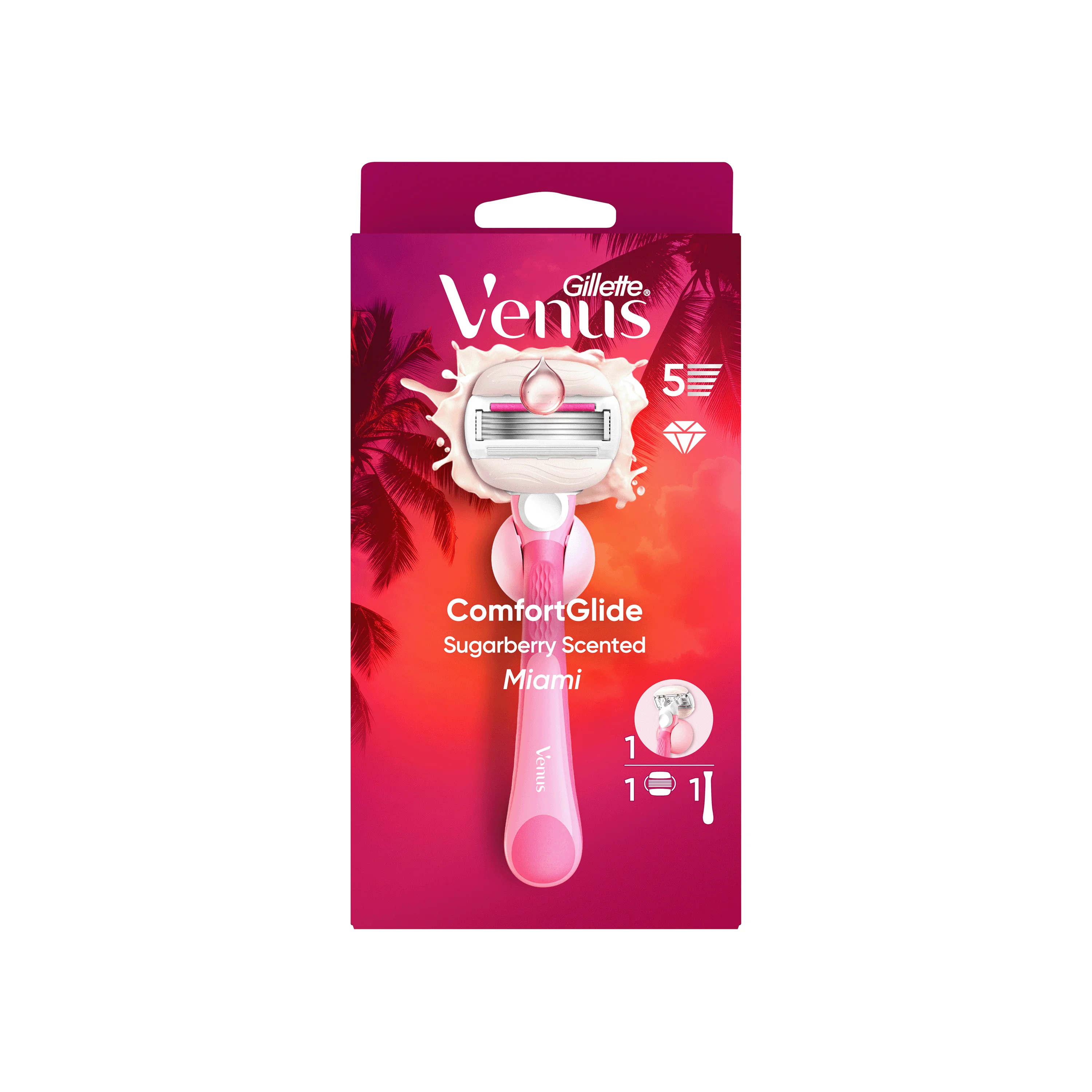 Gillette Venus Comfortglide Miami Sugarberry maszynka do golenia z wymienną głowicą, 1 sztuka