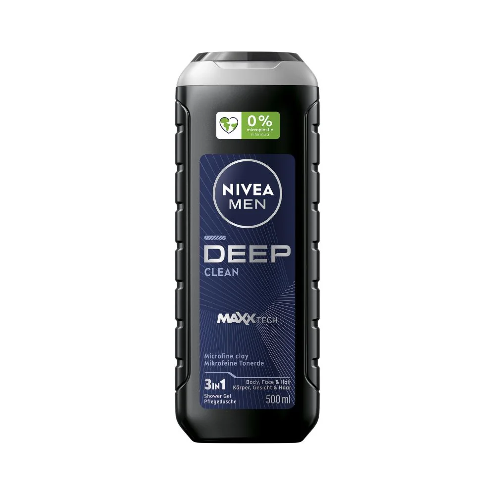 Nivea Men Deep Clean żel pod pod prysznic do ciała twarzy i włosów, 500 ml