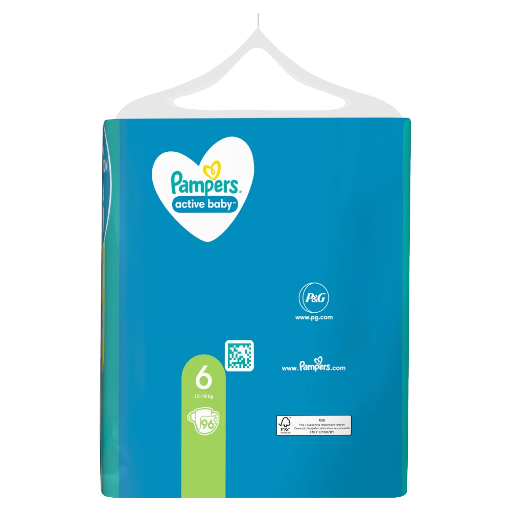 Pampers Active Baby pieluchy, rozmiar 6, 13-18 kg, 96 szt.