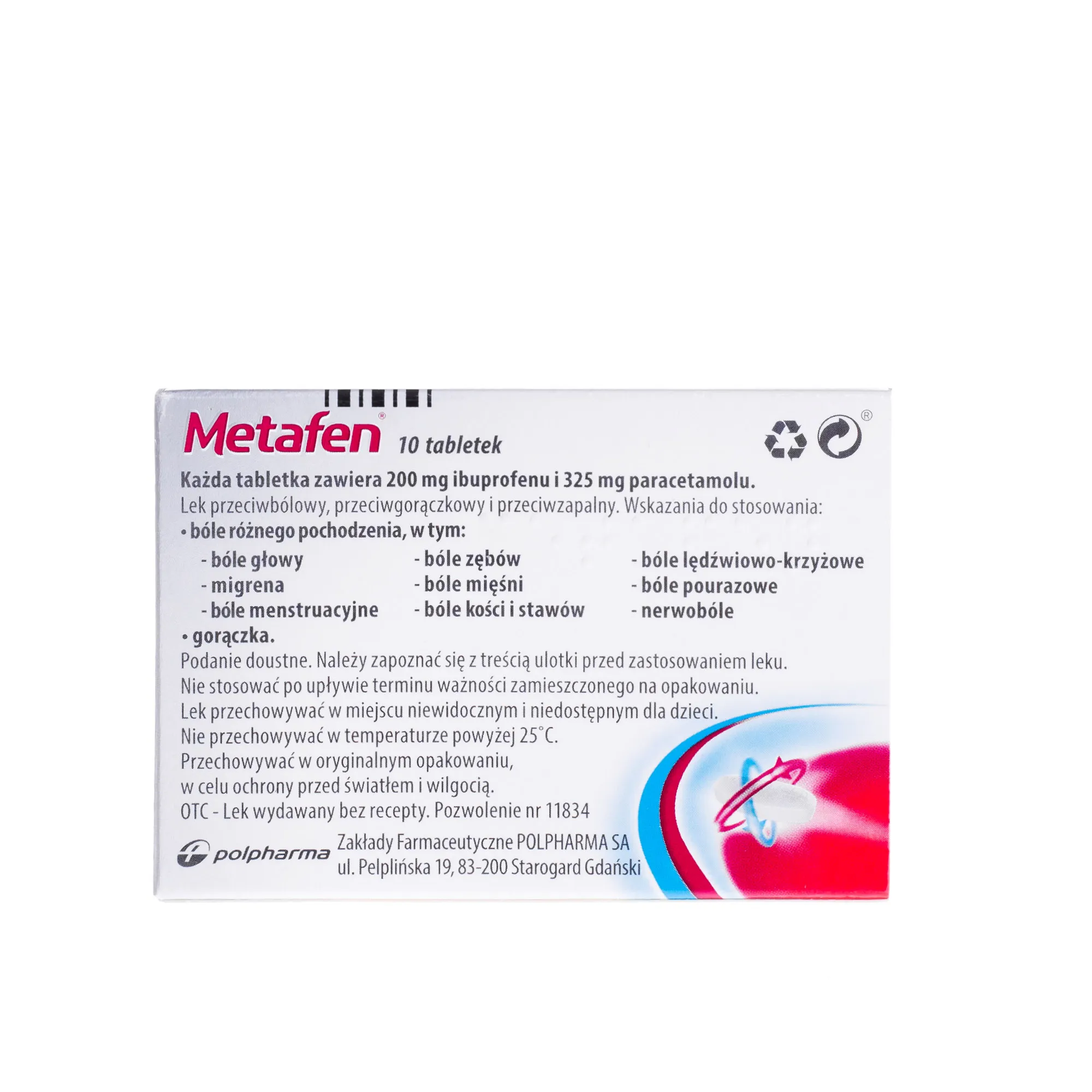 Metafen ( Ibuprofenum + Paracetamolum ), 10 tabletek 