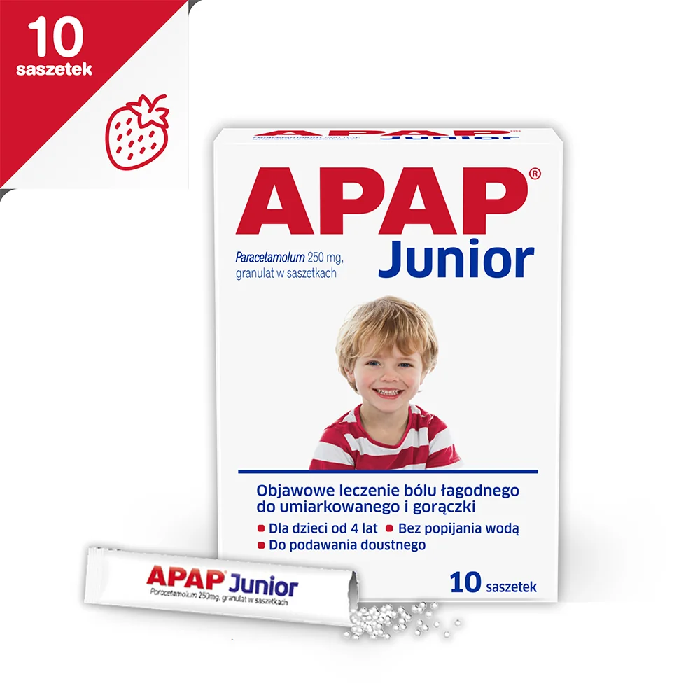 Apap Junior, 250 mg, granulat, 10 saszetek 