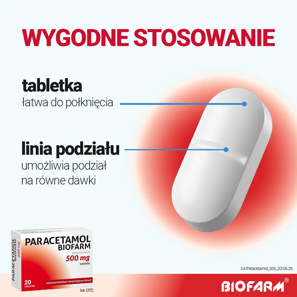 Paracetamol Biofarm 500 mg, 20 tabletek