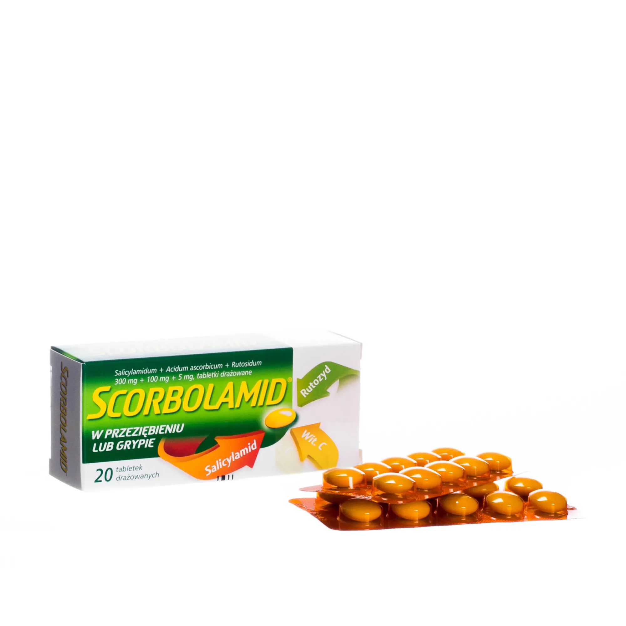 Scorbolamid Salicymidum + Acidum ascorbicum + Rutosidum ( 300 mg + 100 mg + 5 mg ), 20 tabletek drażowanych 