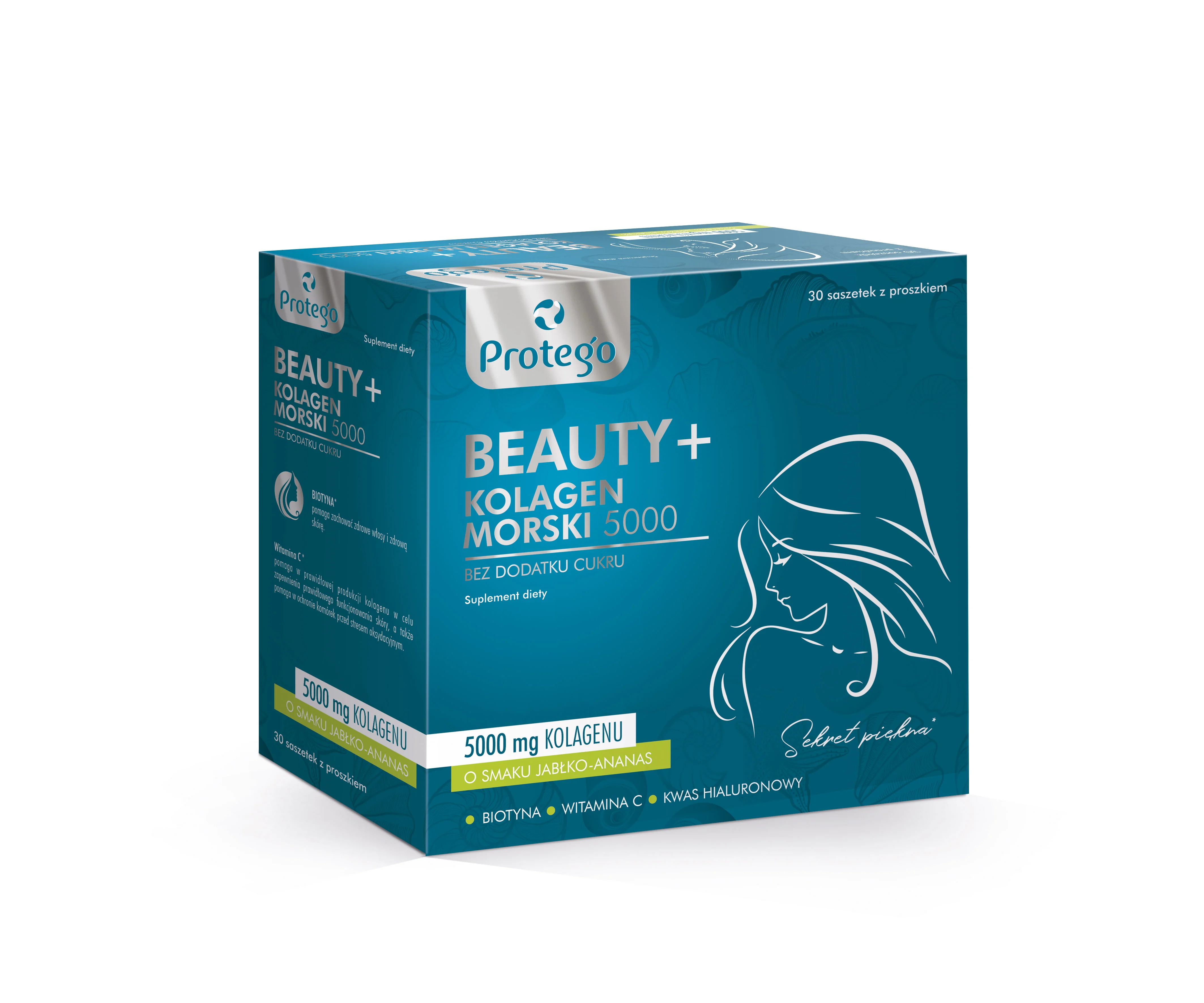 Protego Beauty+ Kolagen Morski 5000 o smaku jabłko-ananas, 30 saszetek