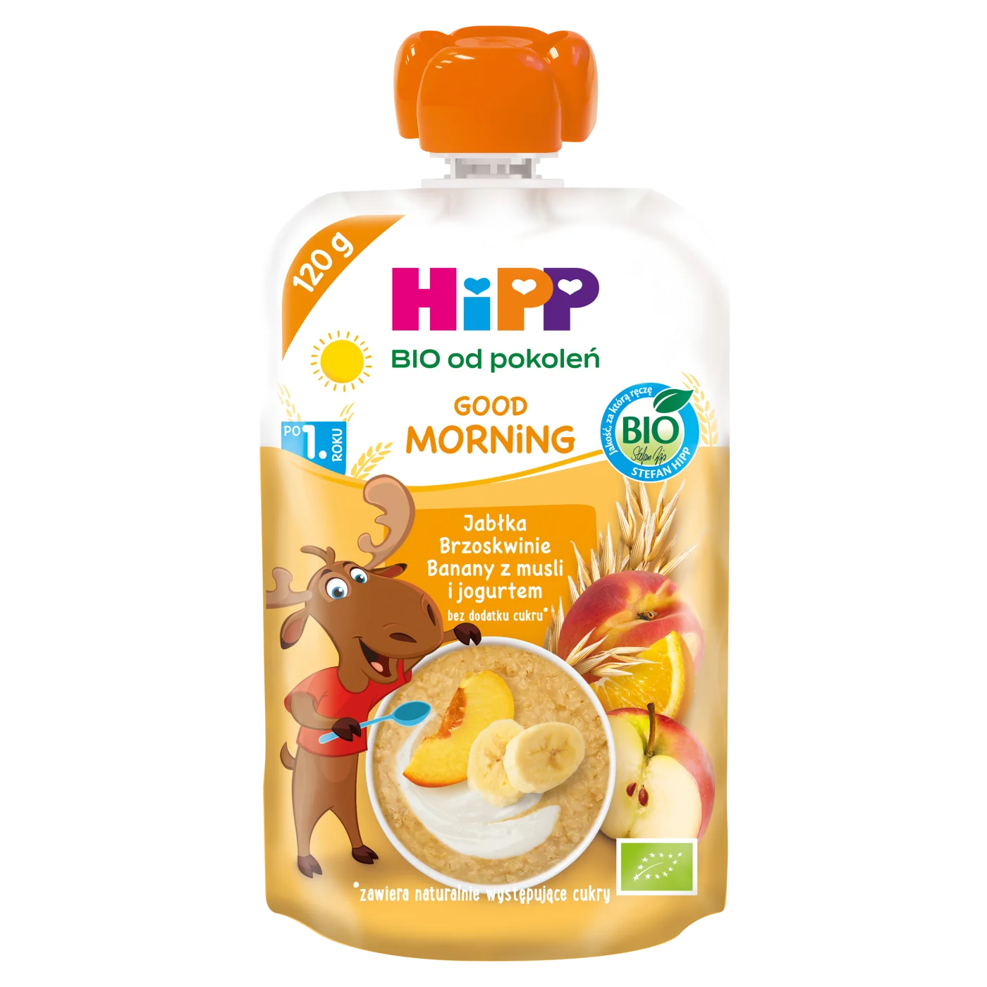 HiPP BIO od pokoleń Good Morning jabłka-brzoskwinie-banany z musli i jogurtem, 120 g