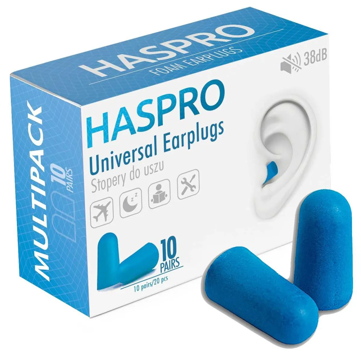 Haspro Multi10, stopery do uszu, kolor niebieski, 10 par 