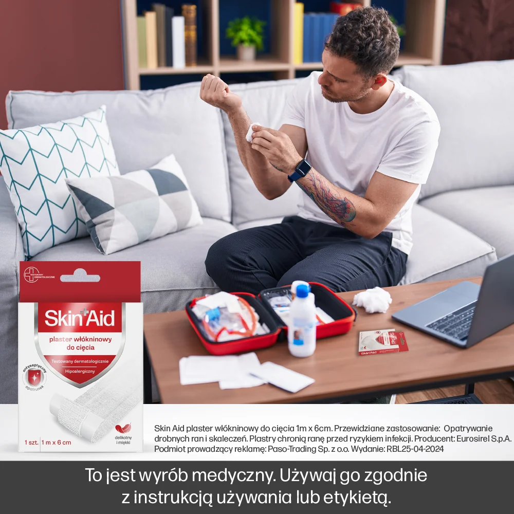 Skin Aid Plaster włókninowy do cięcia 1 m x 6 cm, 1 sztuka