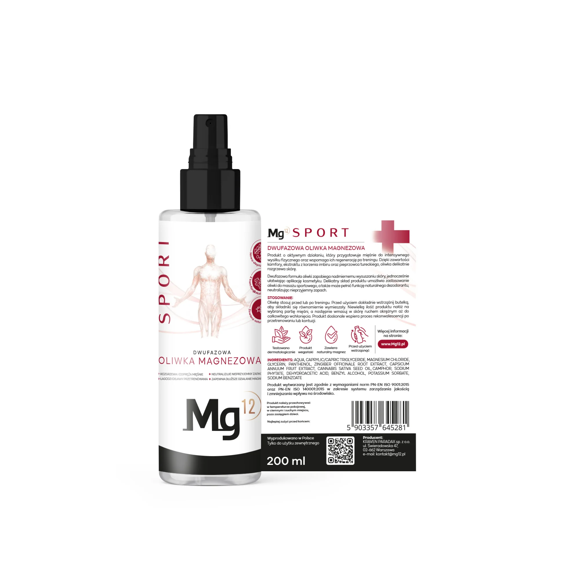 Mg12 Sport dwufazowa oliwka magnezowa, 200 ml