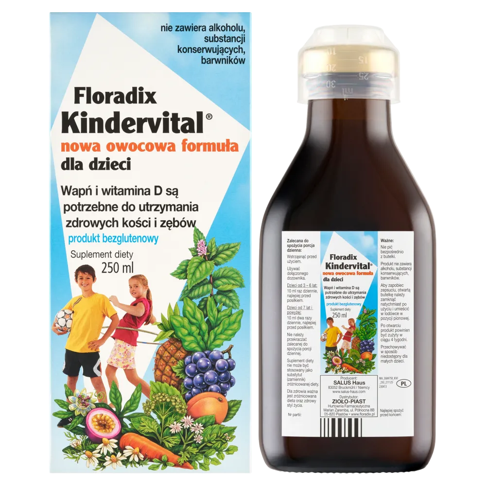 Floradix Kinder Nowa Owocowa Formuła, suplement diety, 250 ml 