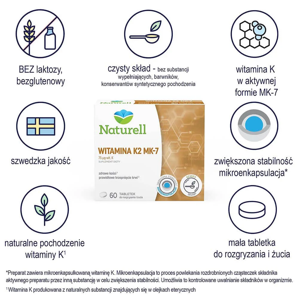 Naturell Witamina K2 MK-7 60 tabletek do ssania