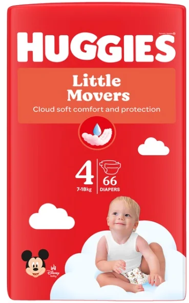 Huggies Little Movers pieluchy rozmiar 4 (7-18kg), Mega Pack 66 sztuk