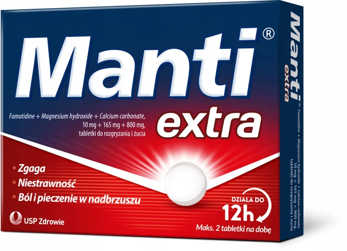 Manti Extra, 10 mg + 165 mg + 800 mg, 12 tabletek do rozgryzania i żucia