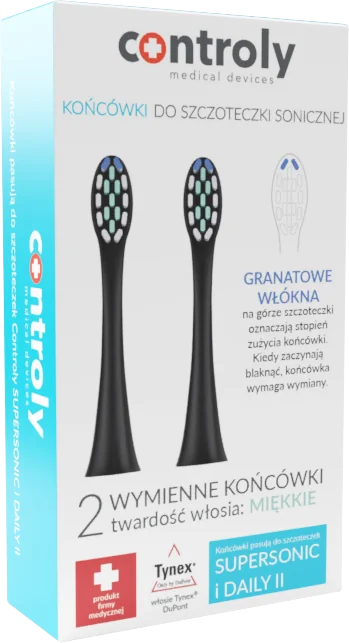 Controly Końcówki do szczoteczki Supersonic i Daily II miękkie, czarne, 2 sztuki