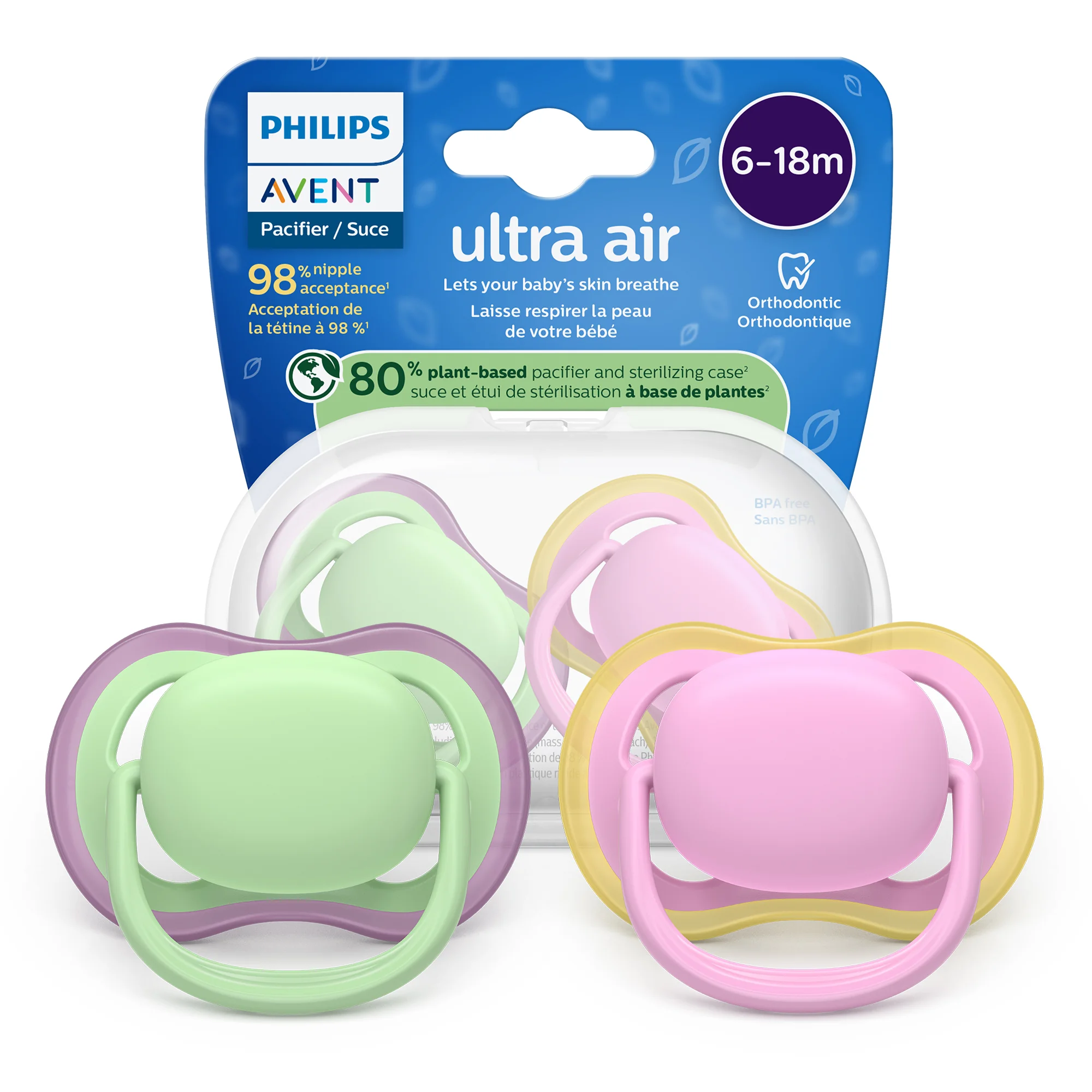 Philips Avent Ultra Air ortodontyczny smoczek uspokajający 6-18 m, 2 sztuki