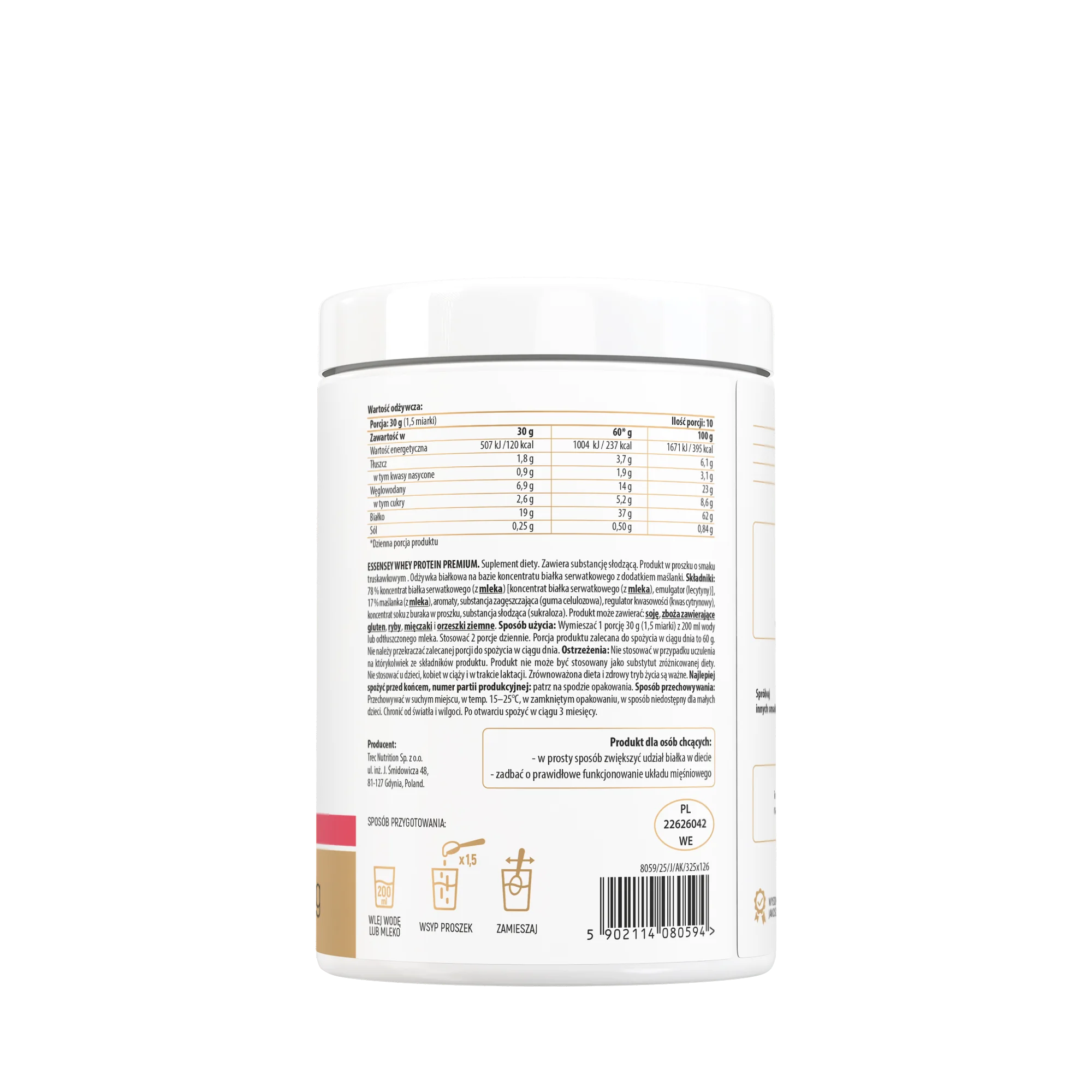 Essensey Whey Protein Premium o smaku truskawkowym, proszek, 300 g