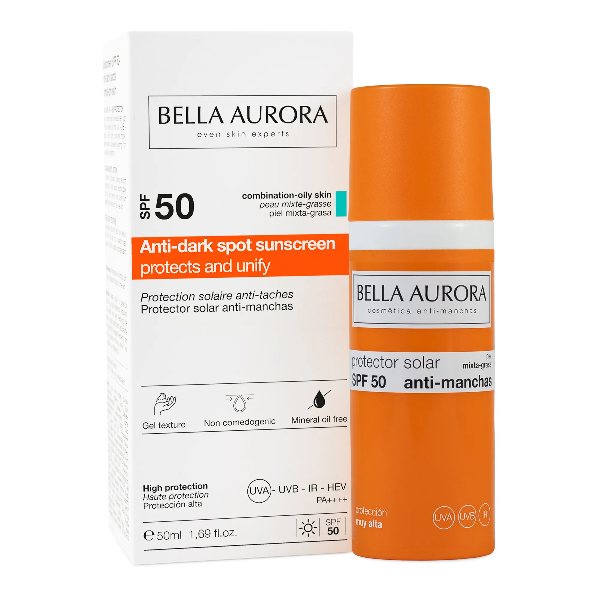 Bella Aurora przeciwsłoneczny krem ochronny SPF 50+ przeciw przebarwieniom do skóry mieszanej i tłustej, 50 ml