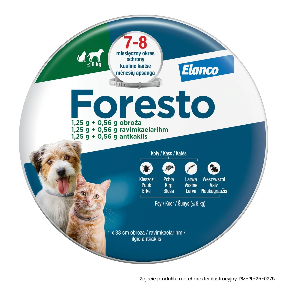 Foresto 1,25 g + 0,56 g, obroża dla kotów i psów ≤ 8 kg, 1 sztuka