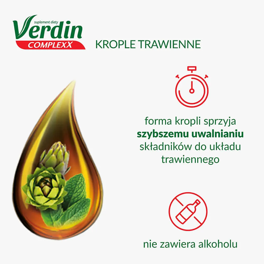 Verdin Complexx - suplement diety w postaci kropli trawiennych, bez alkoholu, 40 ml 