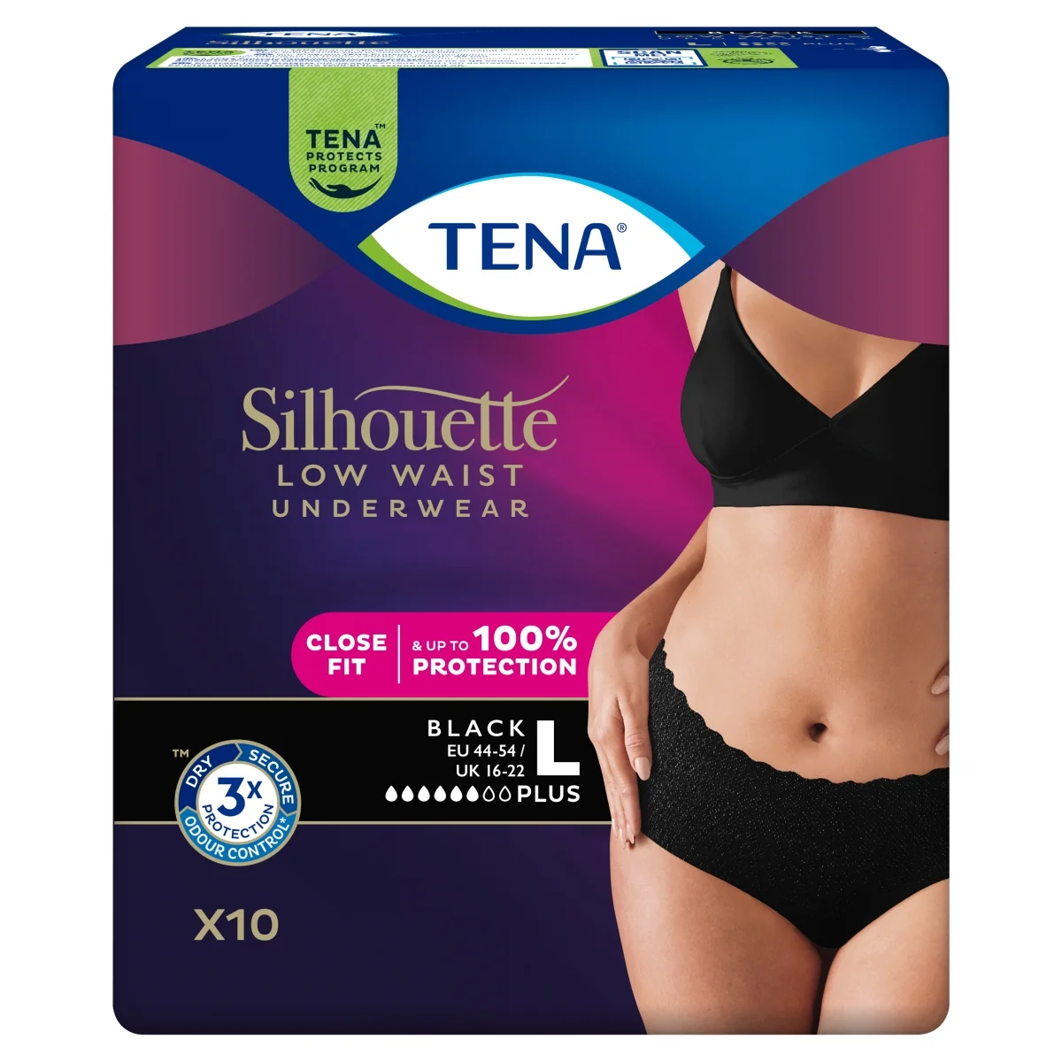 TENA Silhouette Black bielizna chłonna Plus L, 10 sztuk
