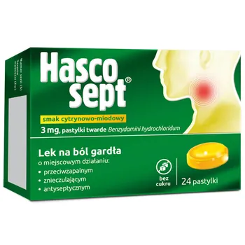 Hascosept, 3 mg, smak cytrynowo-miodowy, 24 pastylko do ssania 