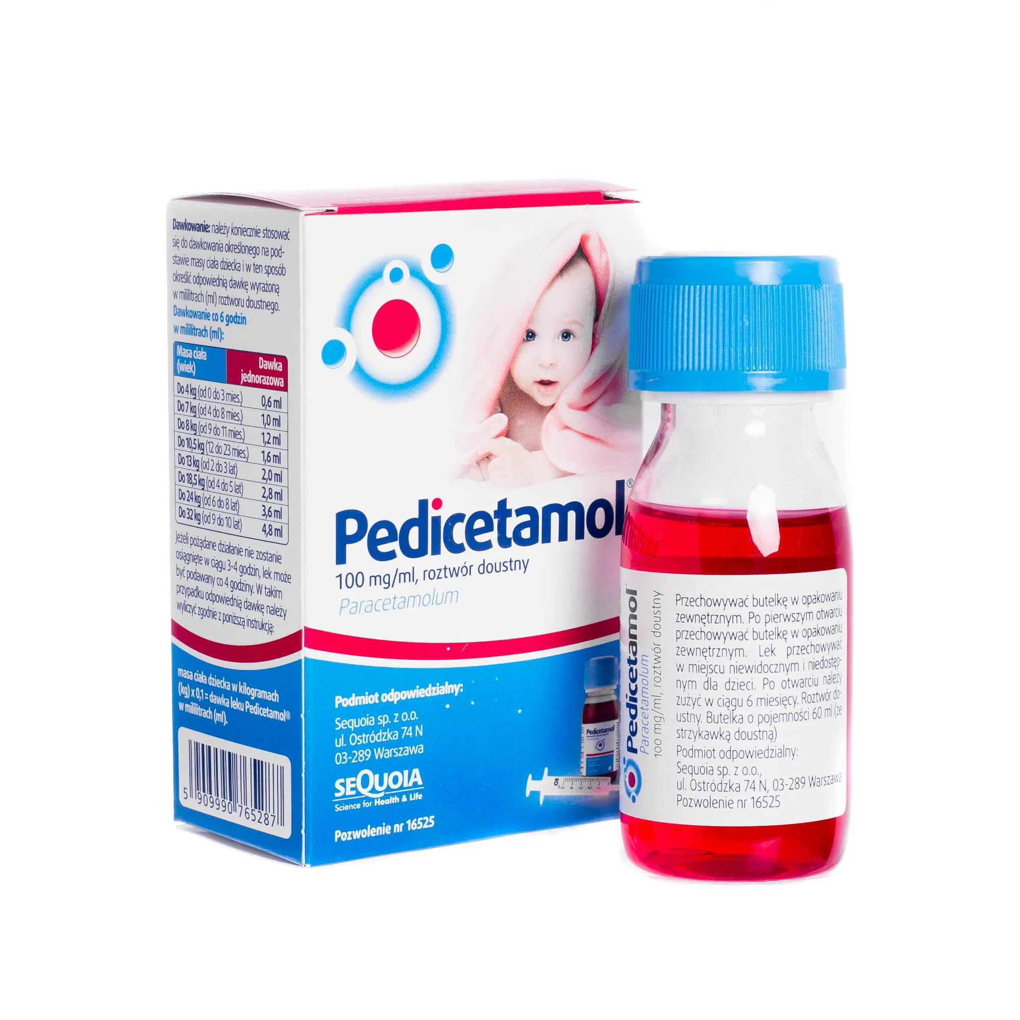 Pedicetamol, lek przeciwgorączkowy i przeciwbólowy dla dzieci, 60 ml