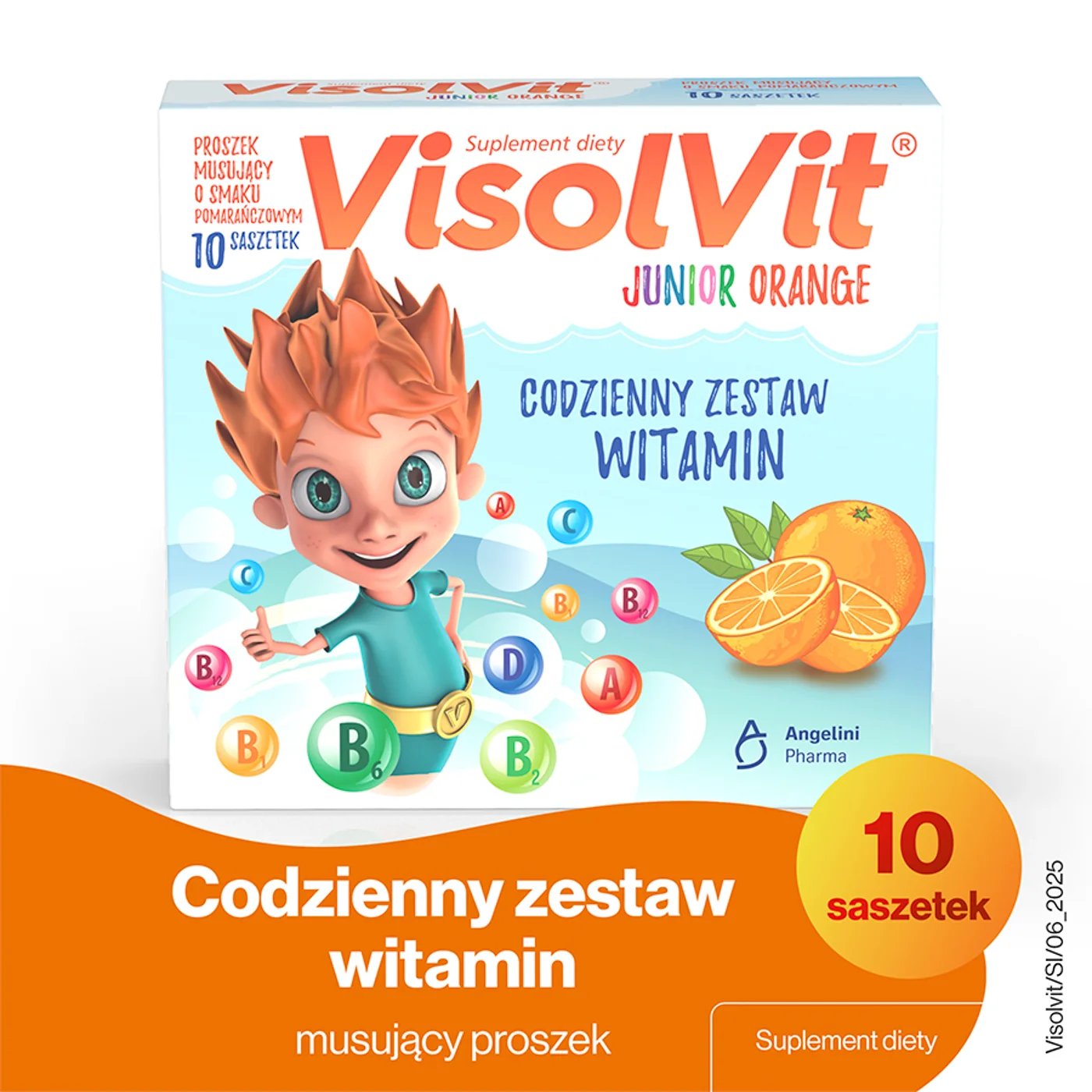 VisolVit Junior proszek musujący o smaku pomarańczowym, 10 saszetek