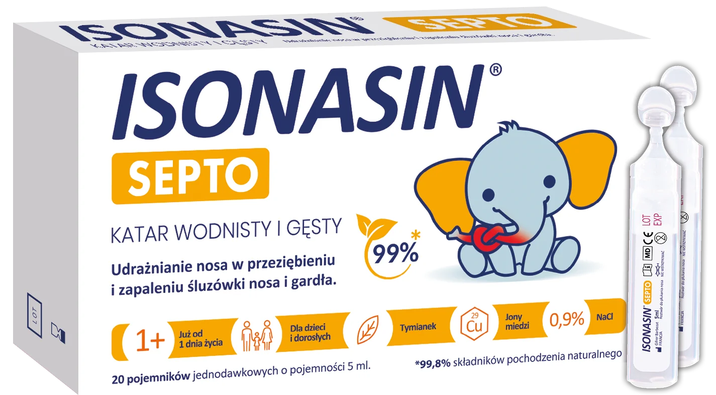 ISONASIN® Septo roztwór do płukania nosa, 20 ampułek x 5 ml