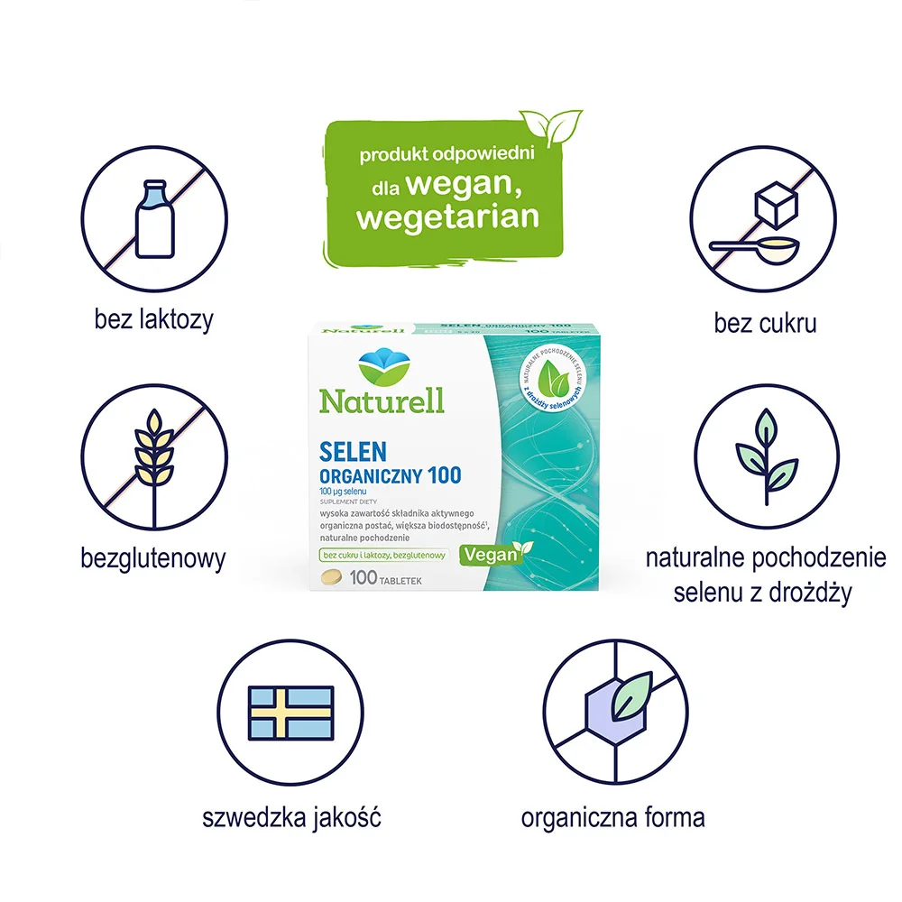 Naturell Selen Organiczny 100 mg 100 tabletek