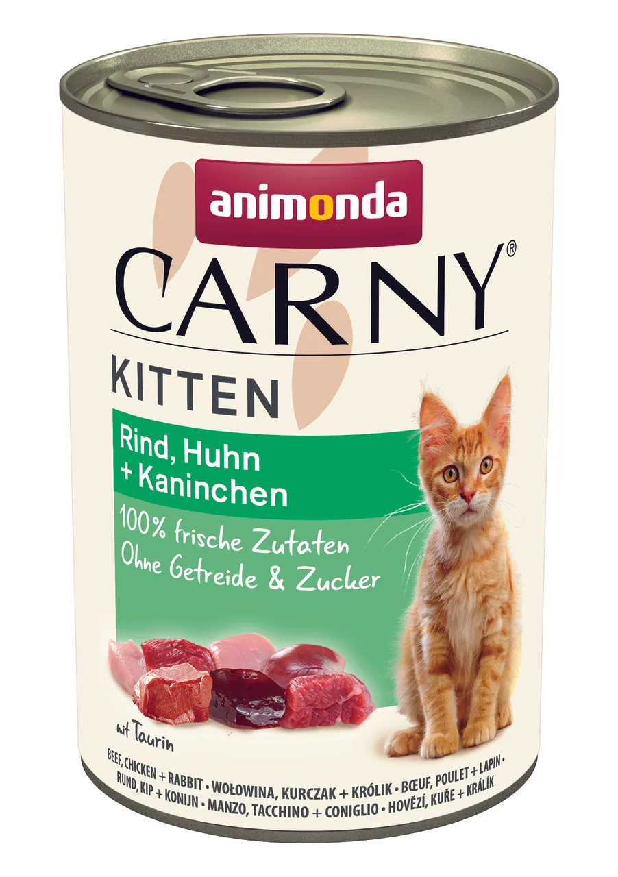 Animonda Carny Cat Kitten mokra karma dla kociąt z wołowiną, kurczakiem i królikiem, 400 g