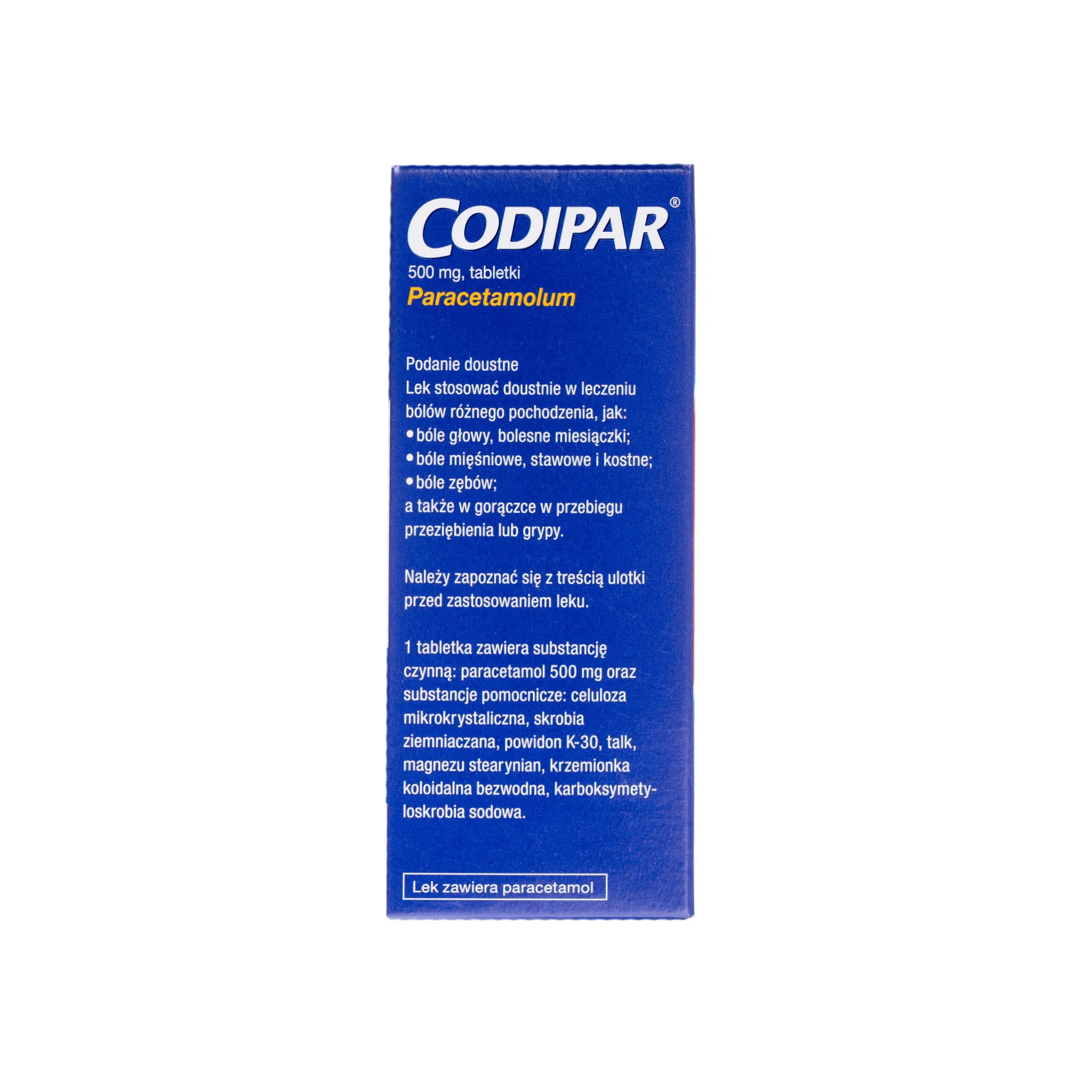 Codipar 500 mg - 50 tabletek o działaniu przeciwbólowym i przeciwgorączkowym 