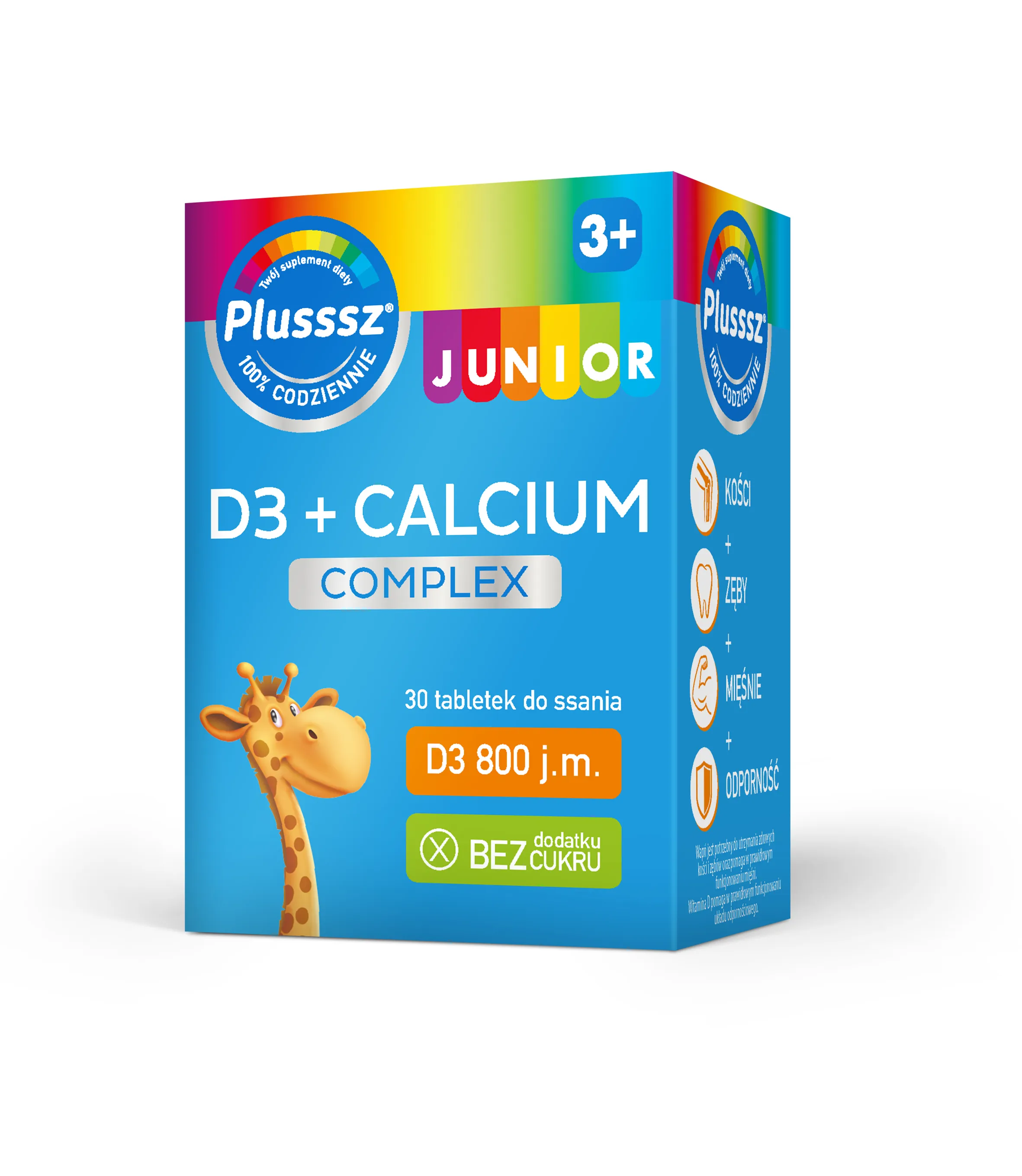 Plusssz Junior D3 + Calcium Complex, suplement diety, smak owoców leśnych, 30 tabletek do ssania