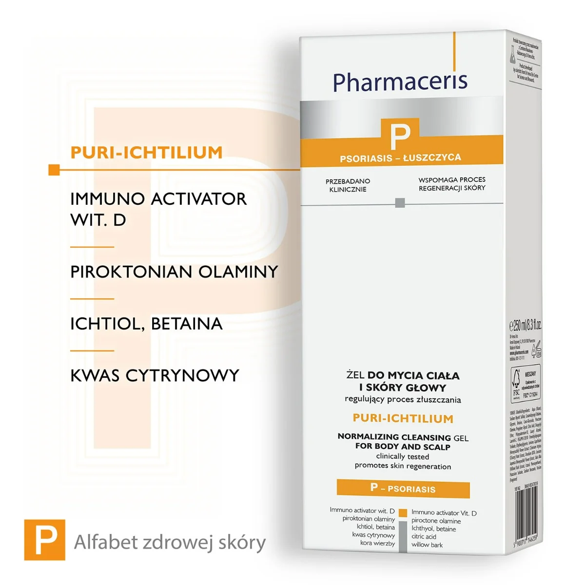 Pharmaceris P Puri-Ichtilium żel do mycia ciała i skóry głowy, 250 ml