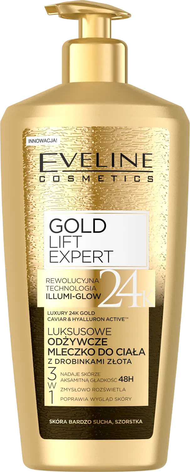 Eveline Gold Lift Expert, mleczko odżywcze z drobinkami złota, 350 ml