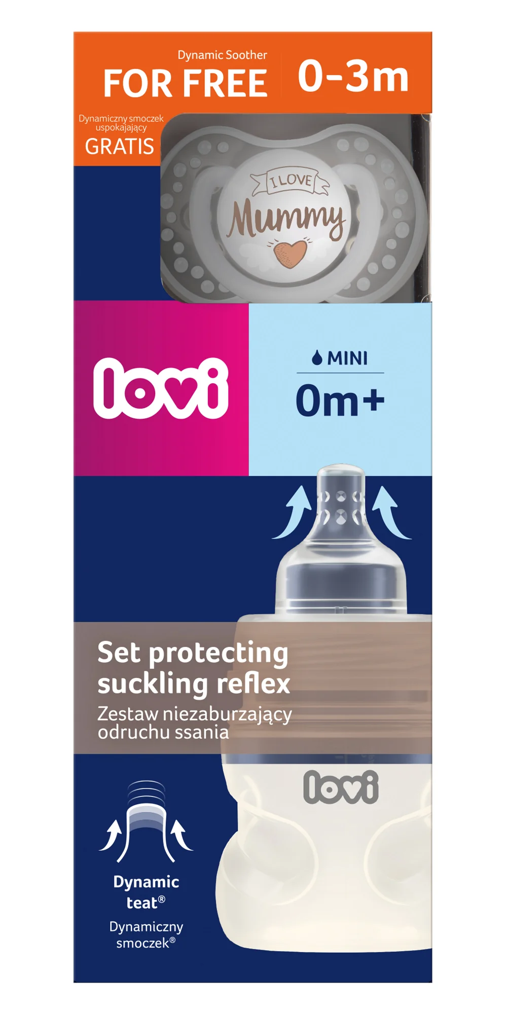 LOVI Zestaw niezaburzający odruchu ssania 0m+ Mommy butelka 150 ml + smoczek