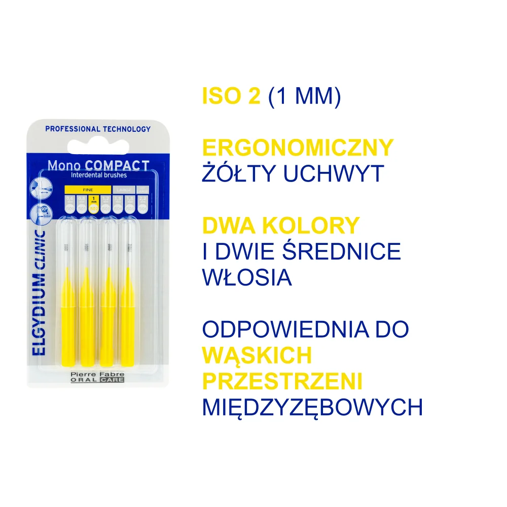 Elgydium Clinic Mono Compact szczoteczka międzyzębowa ISO 2 1,0 mm żółta, 4 szt.