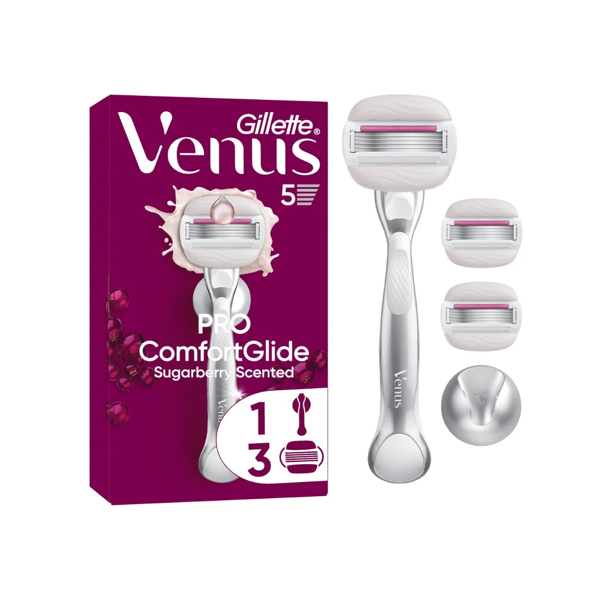 Gillette Venus Pro ComfortGlide Sugarberry maszynka + 3 wkłady