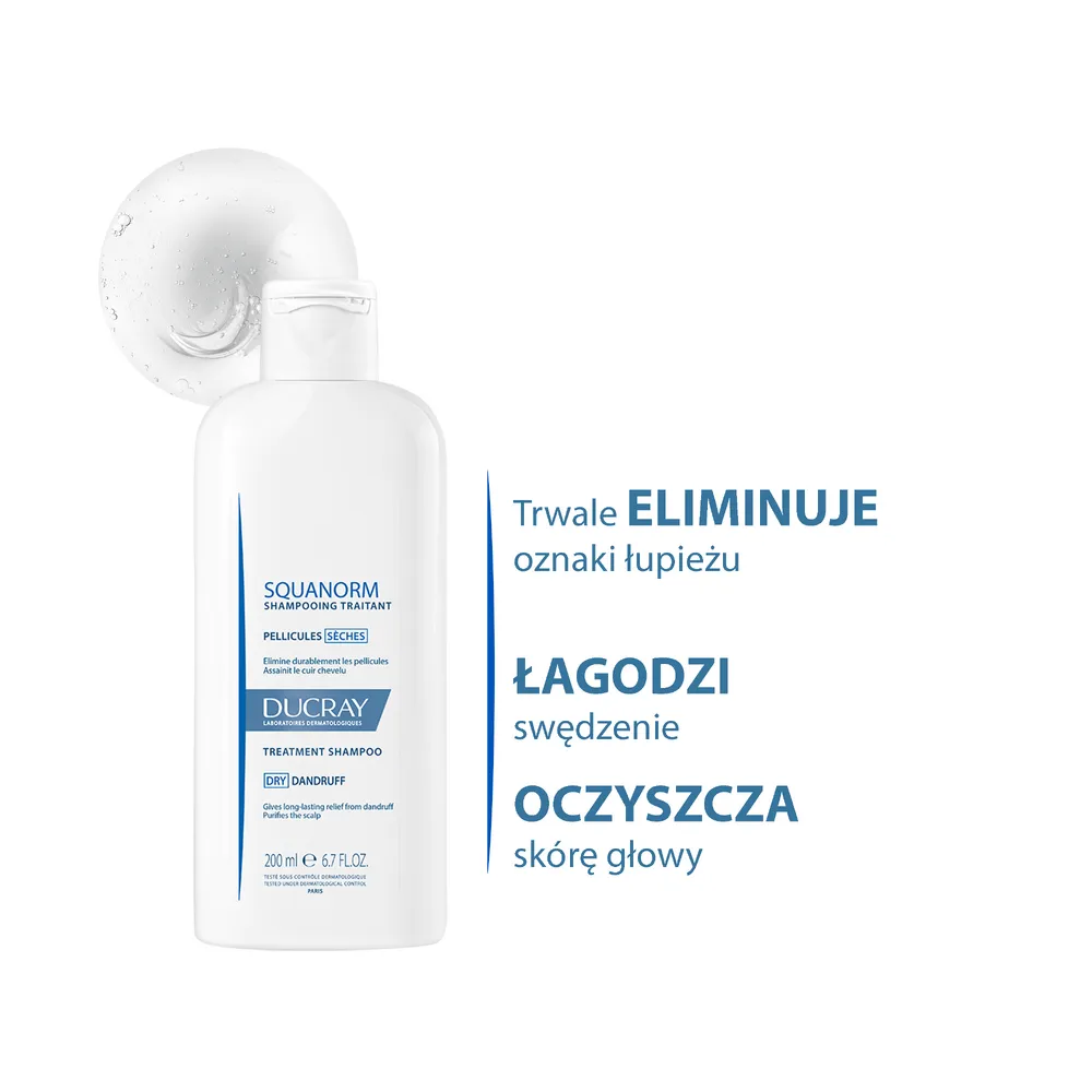 Ducray Squanorm, szampon przeciwłupieżowy, łupież suchy, 200 ml